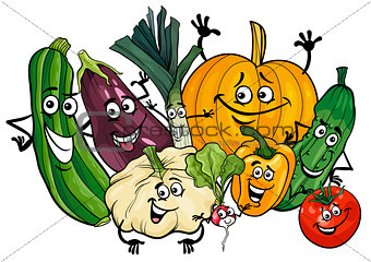 vegetable characters group cartoon illustration