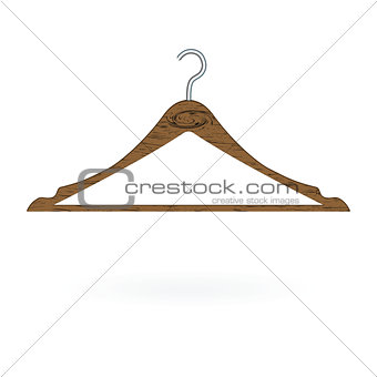 Wood clothes hanger isolated on white background. Vector illustration