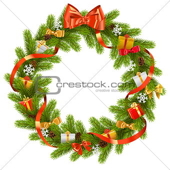 Vector Fir Wreath with Gifts