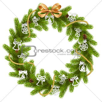 Vector Fir Wreath with Paper Decorations