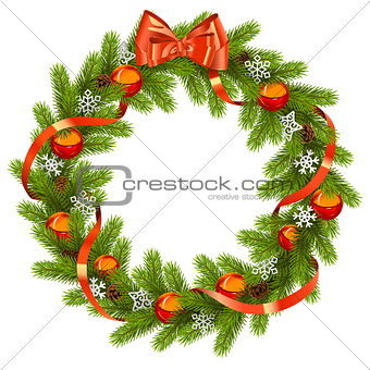 Vector Fir Wreath with Red Decorations