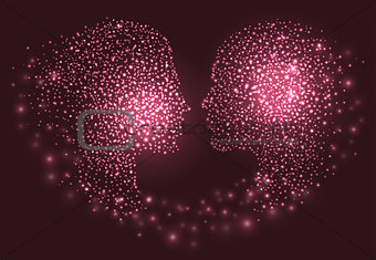 Abstract couple face silhouette with circles