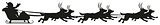 Santa riding dog sled ride. Black silhouette of dogs with horns of deer