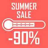 Special offer, summer discount in the form of a thermometer that shows ninety percent. Summer Sale. Illustration of thermometer