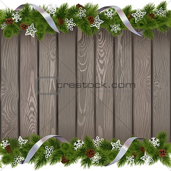 Vector Seamless Christmas Old Board with Paper Snowflakes