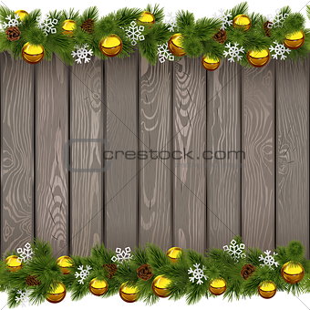 Vector Seamless Christmas Old Board with Golden Balls