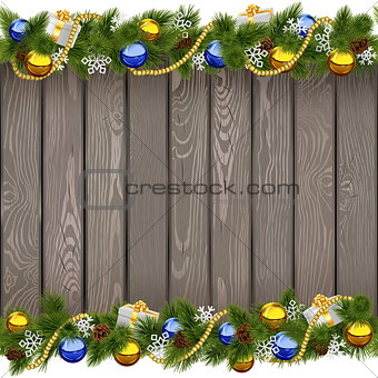 Vector Seamless Christmas Old Board with Golden Beads