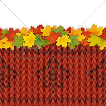 Vector Maple Leaves with Autumn Knitted Pattern 2