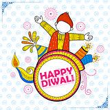 Kid celebrating happy Diwali Holiday doodle background for light festival of India