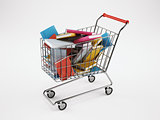 Shopping cart full of books. 3D Rendering