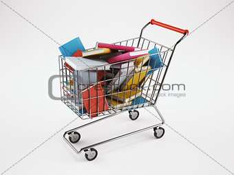 Shopping cart full of books. 3D Rendering