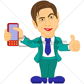 Gentleman holds the mobile phone