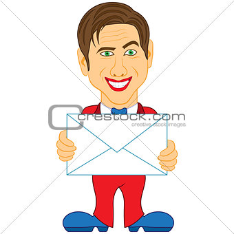 Gentleman holds a glued envelope
