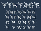 Vector of retro font and alphabet