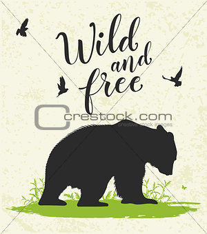 Nature landscape with bear 