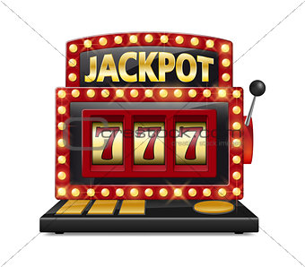 Red slot machine wins the jackpot Isolated on white background. Casino big win slot machine vector illustration