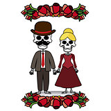 two skeletons with flowers