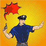 Retro police officer stop gesture, pop art retro vector illustration. Law and order
