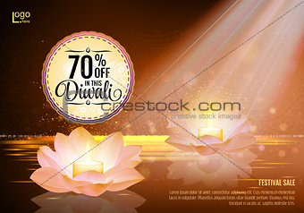 Diwali Festival Offer Poster Design Template with Lotus water lanterns