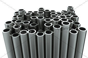Stack of steel pipes. 3D Illustration