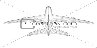 Airplane in wire-frame style. Rear view