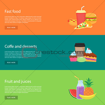 Template design horizontal web banners for food.