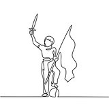 Young Boy Playing with sword and flag
