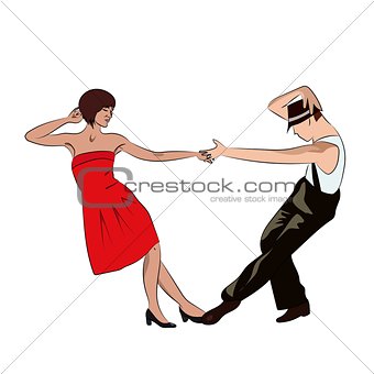 Couple man and woman dancing, vintage dance, pop art retro comic book illustration