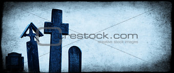 Halloween banner with old paper texture and medieval stone cross