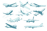 set aircraft air transport isolate on white background