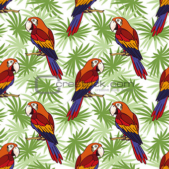 Seamless, Parrot and Leaves