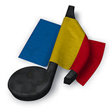 music note symbol and flag of romania - 3d rendering