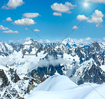 Mont Blanc mountain massif (sunshiny view from Aiguille du Midi 