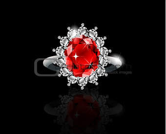 Golden ring with ruby and diamonds