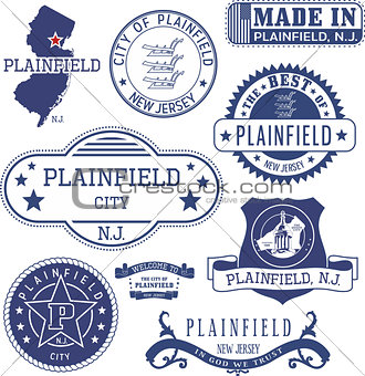 Plainfield, NJ. Set of generic stamps and signs