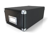 Black leather closed box, with chrome corners and blank label. S