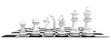 Chess white pieces, standing on board