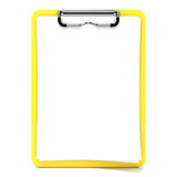 Yellow clipboard and blank paper with lines. 3D