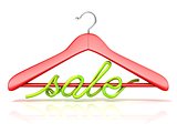 Red clothes hangers with green sale sign, 3D