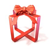 Festive gift ribbon and bow, box shaped, 3D