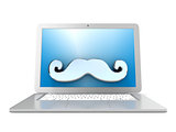 Mustache on laptop. Front view. 3D