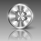 Bitcoin logo on shiny metal circle