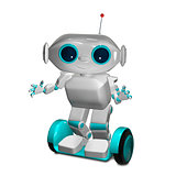 3d Animation White Robot on Scooter