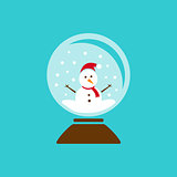 Colored glass ball icon with snow and snowman inside