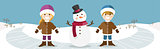 Happy children with snowman banner