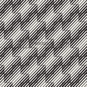 Vector Seamless Black And White Lines Pattern Abstract Background. Cross Shapes Geometric Tiling Ornament.