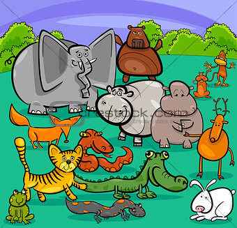 cartoon wild animal characters group