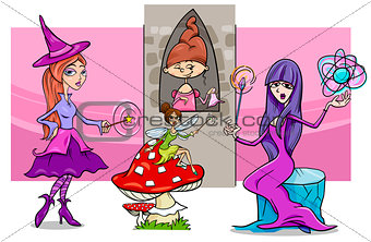 cartoon fantasy woman characters group