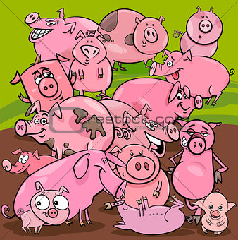 cartoon pigs farm animals group