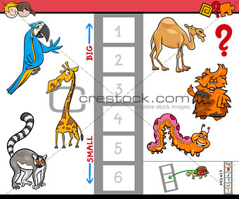 biggest and smallest animal cartoon activity